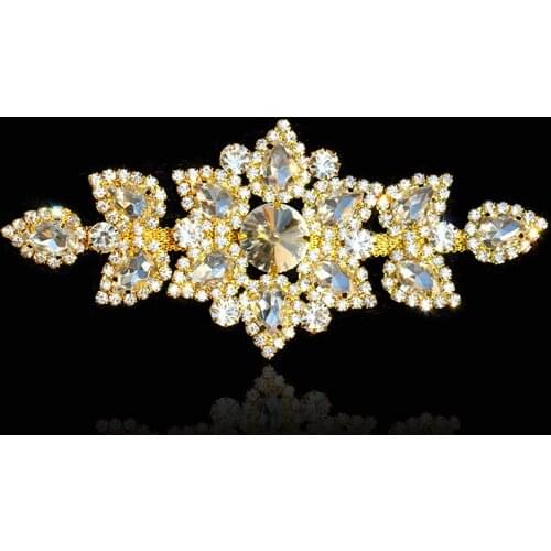 Crystal Applique for Wedding Dresses Costumes Hats Trims Motif Rhinestone Silver Gold Sew on 12.2 cm 6.5 cm Faltback Cusack