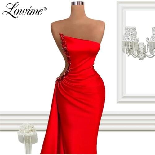 Red Mermaid Evening Dresses Beaded Dubai Turkish Long Prom Gowns For Women Middle East Arabic Aibye Abendkleider Party Gown 2021