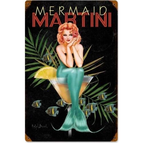 Papaaixi-letreros de Metal para de pared de la del hogar, letreros de lata de 8x12, placa Vintage de sirena, MarTini, Retro