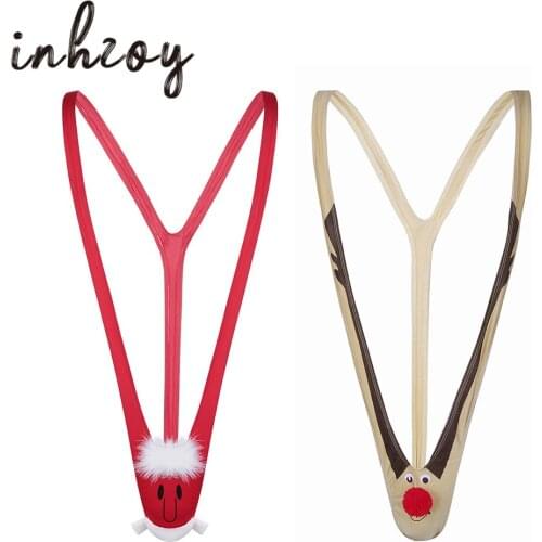 Men Panties Printed Mankini Sexy Thongs Christmas Underwear Male Underpants Funny Xmas Party Festival Rave Novelty Costume Gift