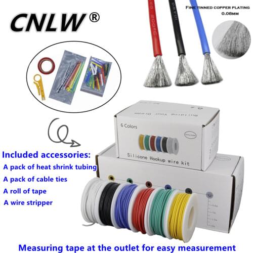 Soft Slicone Wire 60/30Meters 30/28/26/24/22/20/18AWG 6-color mixed multi-strand wire kit rubber Electrical Wire Hook-up Cable