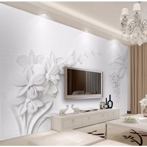 Bacaz Living Room HD Embossed White Flowers Wallpaper Mural Background Modern Large Painting Home Decor papel de parede