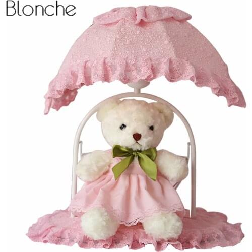 Pink Bear Table Lamp Led Desk Light for Girl Princess Childrens Room Bedroom Bedside Reading Birthday Gift Home Decor Luminaire