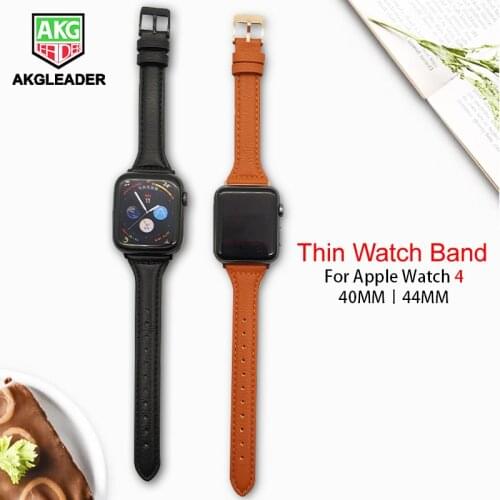 AKGLEADER Newest T Shape Thin Watch Strap Band For Apple Watch Series 4 40-44mm Genuine Leather Band For iWatch 1 2 3 Watchband
