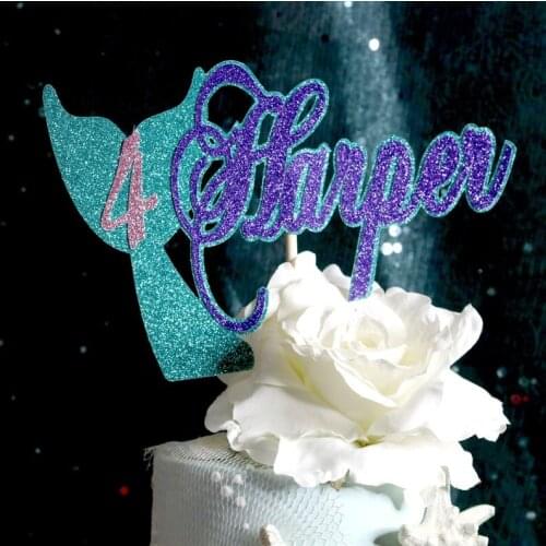 Personalize any name age mermaid tail Centerpiece pick fairytale birthday party cake toppers baby shower toppers