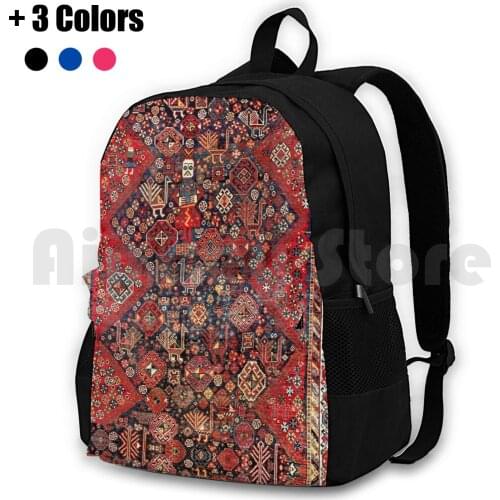 Qashqa’I Fars Southwest Persian Nomad Rug Print Outdoor Hiking Backpack Waterproof Camping Travel Vintage Vintage Rug Carpet