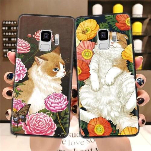 Cat Flower Silicone Case For Samsung Galaxy A40 A30 A50 A70 S7 Edge S8 S9 S10 Plus J4 J6 J7 A7 A9 2018 2017 Note 8 9 TPU Cover