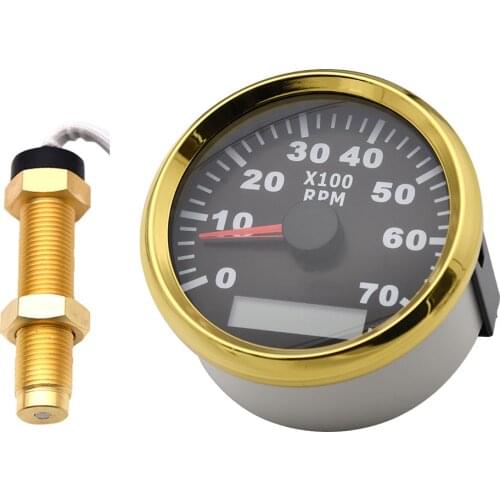 7000RPM Tacho Gauge M18 / M16 Car Boat Tachometer Sensor 85mm Tachometer With Hourmeter Truck Car Boat Diesel Engine Gold