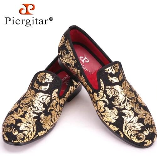 Piergitar New High-end Gold printing Men Shoes Luxury Fashion Men Loafers Mens Flats Size US 4-17 Free shipping