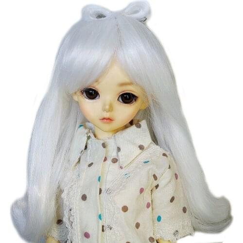 [wamami] 97# White Long Wave Wig With Bowknot For 1/3 SD DOD DZ BJD Dollfie 8"-9"