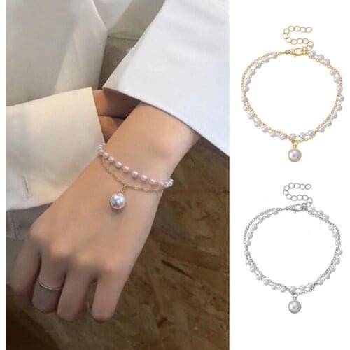 Retro Double Chain Pearl Necklace Female Simple Temperament Necklace Bracelet Small Fresh Short Clavicle Necklace