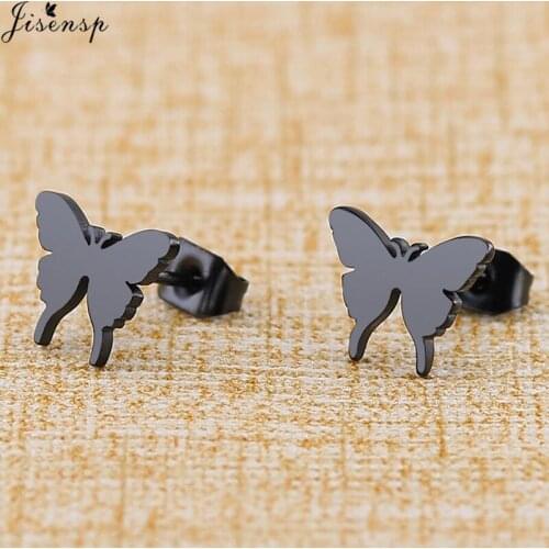 Jisensp Tiny Butterfly Earrings Black Stainless Steel Stud Earrings for Women Child Cartoon Cartilage Ear Studs pendientes mujer