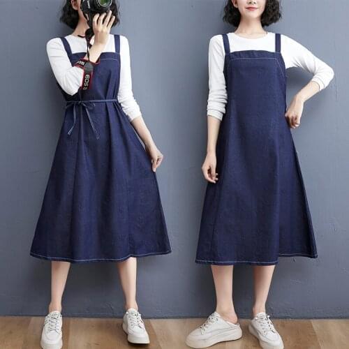 2021 New Arrival Sleeveless Suspender Dress Korea Style Sweet Girls Denim Autumn Spring Dress Women Casual Summer Midi Dress