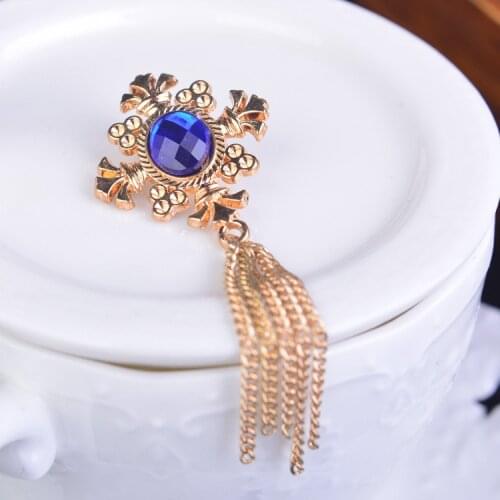 Harajuku Navy Badge College Brooch Small Cross Rhinestone Chain Tassel Men Suit Collar Lapel Pin Girls Medal Christmas Jewelry
