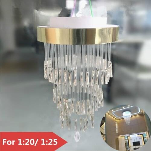 1Pc 12V Mini Ceiling Crystal Chandelier Lamp Dollhouse Miniature Furniture Mini Lights Model Hobbies