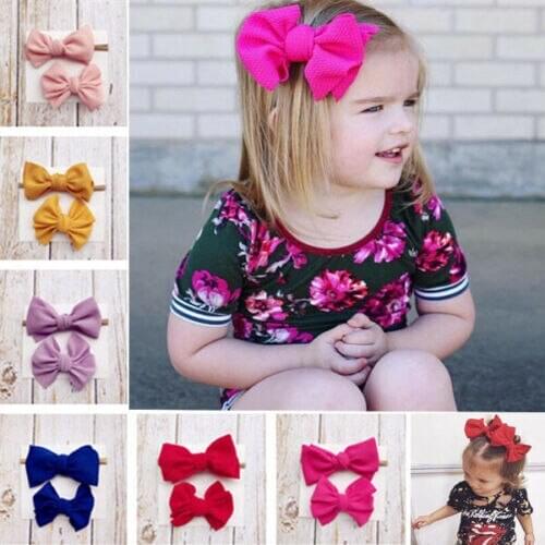 2Pcs Cute Girl Baby Kids Toddler Headband Hair Band Bow Accessories Headwear