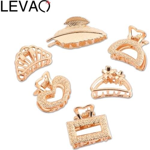 LEVAO 2pcs Chic Metal Hair Claw Geometry Hairclip Bangs Hairpin Golden Shell Leaves Hair Clip Fashion Small Hair Accessories