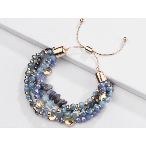 2020 New Crystal Glass Beads Alloy Pink Stone Adjustable Bracelet for Women