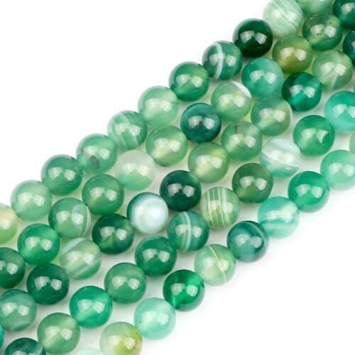 4 6 8MM High Quality Green Striped Agate Beads Onyx Stone Smooth Loose Natural Stone Beads For DIY Jewelry Making Accessories