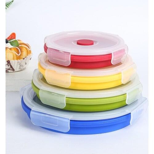4pcs portable round folding bowl silicone lunch box instant box fresh keeping box telescopic bowl instant noodle bowl
