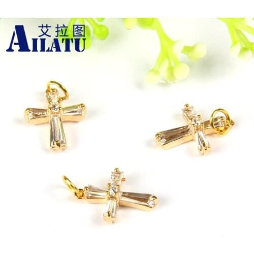 Ailatu Free Shipping 10pcs/lot Micro Pave Clear Cubic Zirconia Cross Pendant for Necklace Jewelry