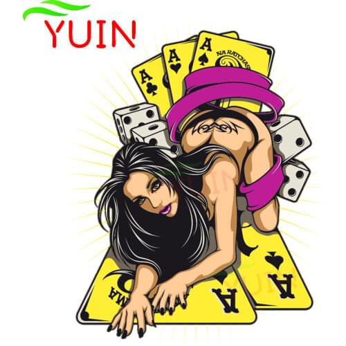 Personality Car Sticker Poker and Sexy Woman Game Decal PVC Motorcycle Auto Waterproof Decals ,16CM*12CM
