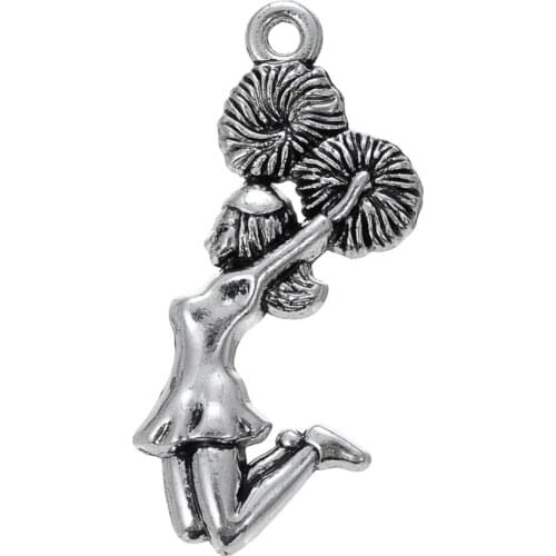Cheerleader silver plated figure sport charm