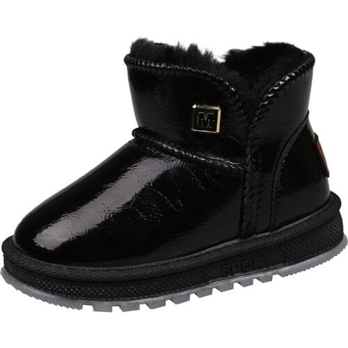 Kids Snow Boots for Boys Girls Waterproof PU Patent Leather Thick Warm Cotton Classic Children Rubber Boots Cotton Shoes 26-37