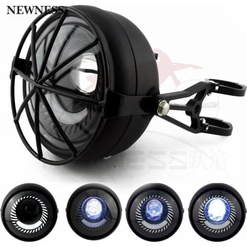 Black 6.5" LED Motorcycle Retro Headlight Angel Ring Hi&Lo Beam Bulb Ring For Harley Sportster Cafe Racer Bobber