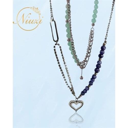 K-pop Fashion Fine Beaded Heart Chain Necklaces For Women Fresh Blue Pink Rosary Hollow Out Love Pendants Necklaces Trend Gifts