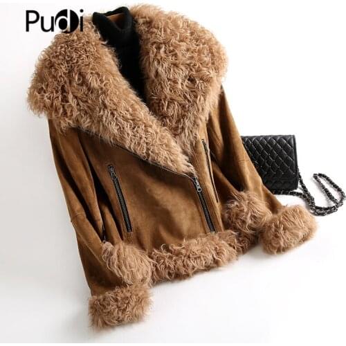 CT930 Women Winter Warm Real Sheep Fur Coat Jacket Lady Genuine Pig Split Skin Garment Girl Coats Overcoat