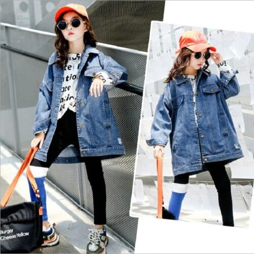 Children Outerwear Denim Coat Spring Autumn Denim Jacket For Girls Fashion Printing Long Denim Jacket Kids Clothes Coat