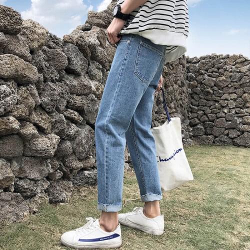 Summer 2020 Fashion Denim thin ankle length jeans mens loose straight mens summer pants mens Korean style trendy wild trousers