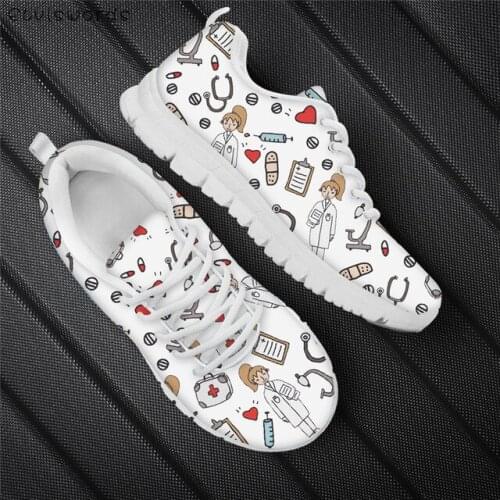 ELVISWORDS Sketch Nurse Doctor Equipment Design Comfortable Ladies Hiking Sports Shoes Casual Non-ship Sneakers for Women 2020