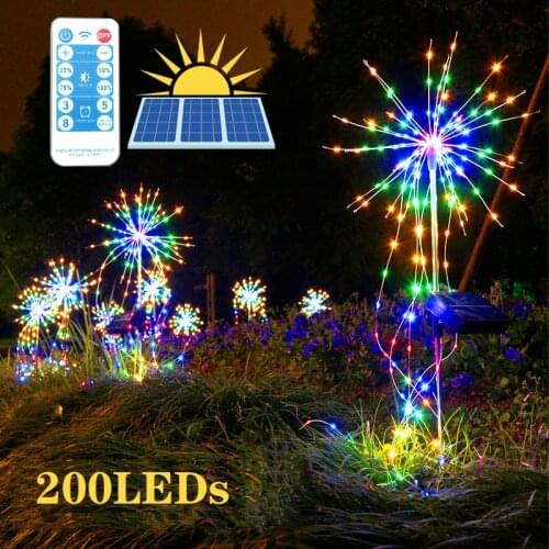 200 LEDs Firework Lights Solar Power Outdoor Dandelion Fireworks Lamp Flash String Lights for Garden Lawn Landscape Xmas Lights