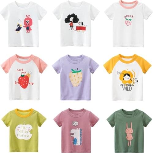 Girls Cartoon T-shirts Kids Boys Animals and Fruits Print T Shirt Children Summer Short Sleeve T-shirt Cotton Tops Clothing
