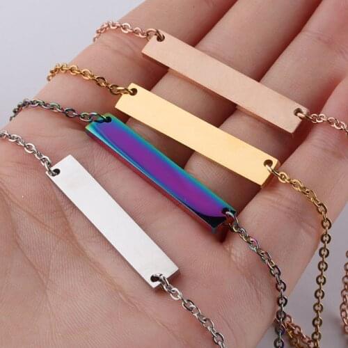 Stainless Steel Custom Name Bar Plate DIY Necklace Can Engrave Word Letters Jewelry