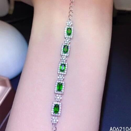 KJJEAXCMY fine jewelry 925 sterling silver inlaid natural diopside Womens fresh exquisite plant gem hand bracelet support detec