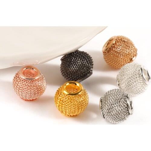 Round Shape Mesh Net Spacer Metal Beads for DIY Charm Europe Bracelet Necklace Handmade Jewellry Making Accessories 11x12mm