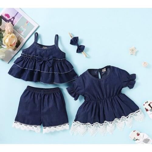 Summer Baby Girl Sisters Short Sleeve Dress Set 1-5T Cute Casual Wear Set Dresses Skirt Suit Sisters Family Outfit