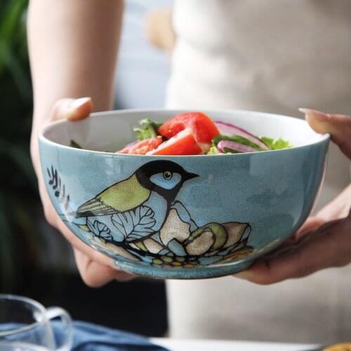 Personality restaurant ceramic tableware creative hand-painted household soup bowl 7 inch salad noodle bowl beef noodle bowl
