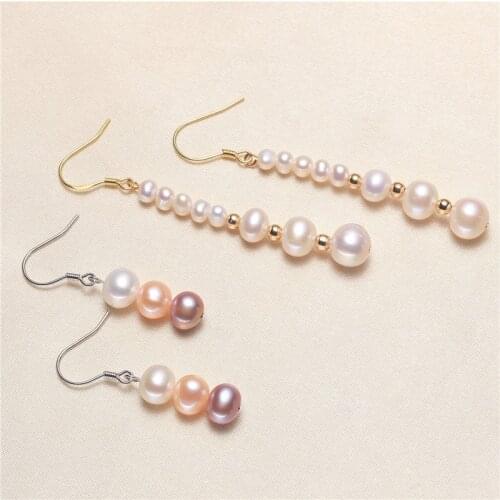 Fashion Real Freshwater 4-8MM Pearl Earrings Gold Plated Drop Earrings Nice Party Wedding Women Women Gift 10 pairs/lot