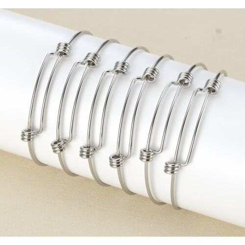 MYLONGINGCHARM 10 pcs gold Stainless Steel adjustable basic bangles wired bracelet findings-inner size 60mm 55mm