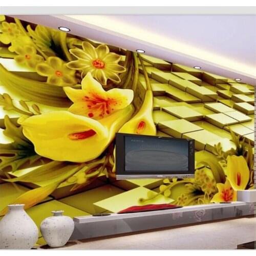 Beibehang Wallpaper custom living room bedroom wallpaper mural personality golden 3D calla lily TV sofa decorative painting