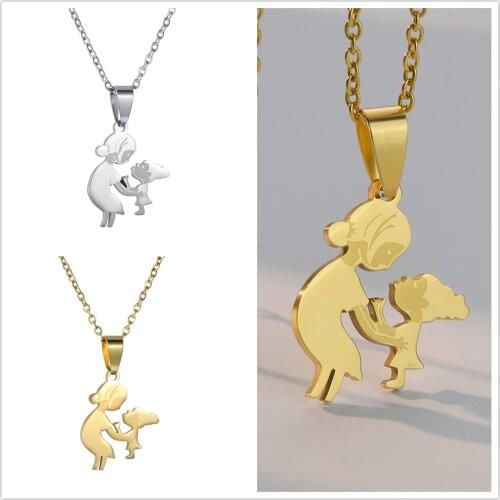 Thanksgiving Mothers Day Necklaces Mom Daughter Stainless Steel Link Chain Necklace Female Charm Gold Jewelry Gift