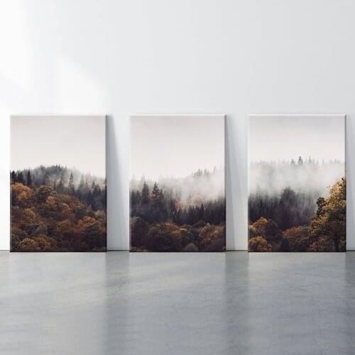 Panoramic Dense Forest Wall Art Hoom Decor Pine Trees Canvas Paintings Sea of Clouds Landscape Pictures and Posters for Bedroom