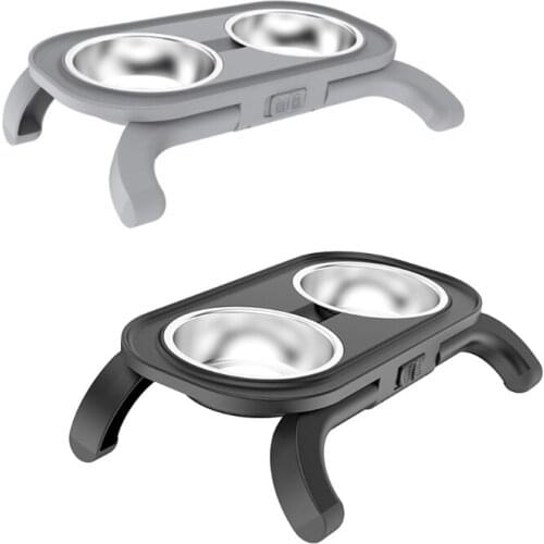 Raised Dog Bowl Stand Double Bowl Stainless Steel Stand Pet Feeder Adjustable Durable Neck Care Raise Stand Bowl Indoor