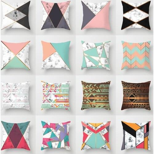 Polyester Fiber Ins Marble Geometric Bronzing Square Pillow Cover Sofa Cushion Home Decorative Pillows Cover