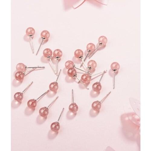 Simple Beautiful Female Temperament 925 Sterling Silver Jewelry Strawberry Crystal Ball Peach Love Gift Stud Earrings SE447