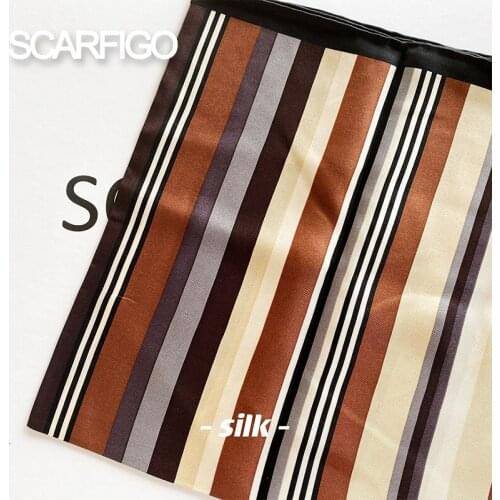 SCARFIGO 50*50cm Fashion Stripe Silk Scarves DIY Women Head Neck Square Silk Scarf